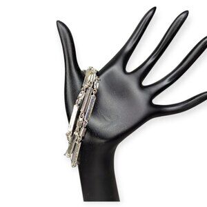 Napier Signed Triple Strand Silver Tone & Rhinestone Bracelet w/Magnetic Clasp